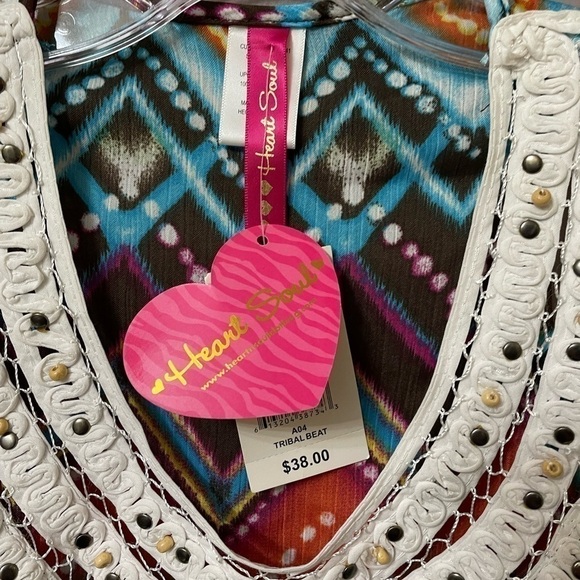 Y2k tribal beat embellished yoke multi color chevron print tank playful size XS - Picture 3 of 9